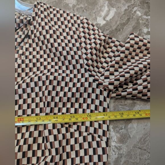 H&M Crepe checkered long sleeve wrap Midi Belted dress Beige Brown Size XS - Picture 12 of 12